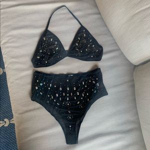 Sheer Black and Rhinestone Lingerie Set